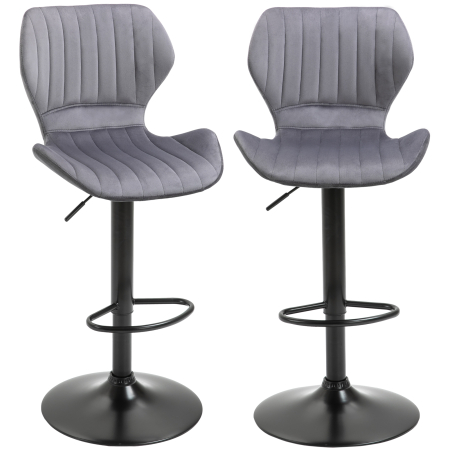 Scaune bucatarie & living -  Set 2 Scaune Bar - Negru Catifea, Reglabile & Cu Spatar