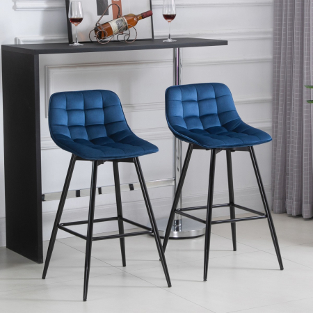  Set 2 Scaune Bar - Nordic, Catifea Albastra & Confort Sporit [1]