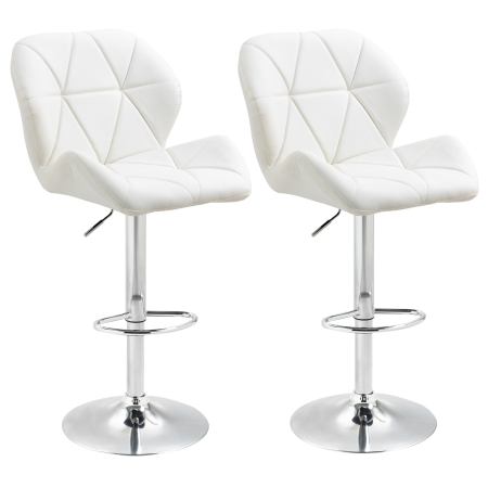 Scaune bucatarie & living -  Set 2 Scaune Bar Reglabile, pentru bar si bucatarie, din Piele PU,51,5 x 57,5 x 93-114,5 cm, Alba