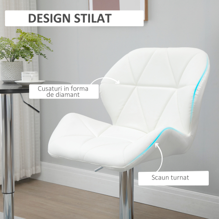  Set 2 Scaune Bar Reglabile, pentru bar si bucatarie, din Piele PU,51,5 x 57,5 x 93-114,5 cm, Alba [5]