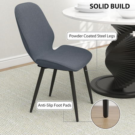  Set 2 Scaune cu Spatar Curbat, Scaune Moderne de Bucatarie in Material Textil de Tip In cu Picioare de Otel pentru Sufragerie, 46x56x86 cm, Gri si Negru [5]