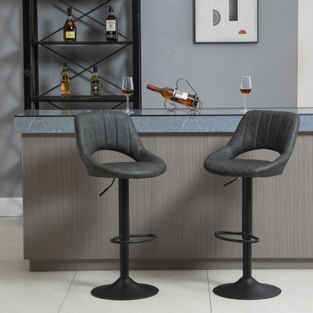  Set 2 Scaune de bar cu Inaltime reglabila si Suport pentru picioare, din PIele sintetica [1]