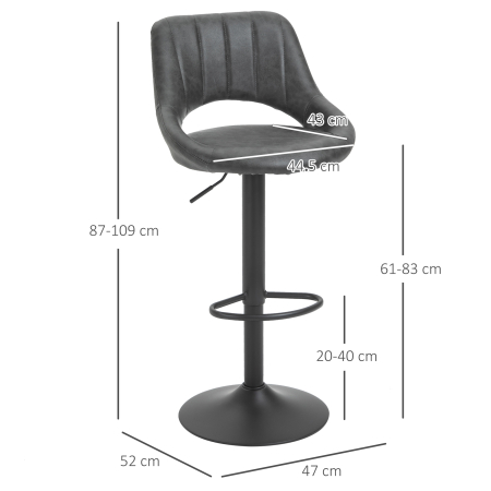 Set 2 Scaune de bar cu Inaltime reglabila si Suport pentru picioare, din PIele sintetica [2]