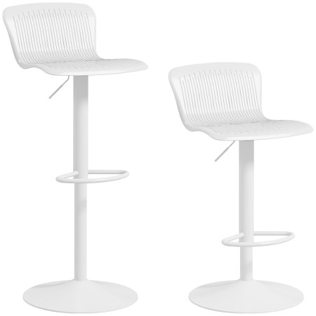 Bucatarie -  Set 2 Scaune de Bar cu Spatar Ergonomic,  Suport pentru Picioare si sezut Rotativ, 38,5x40x76,5-97,5 cm, Alb