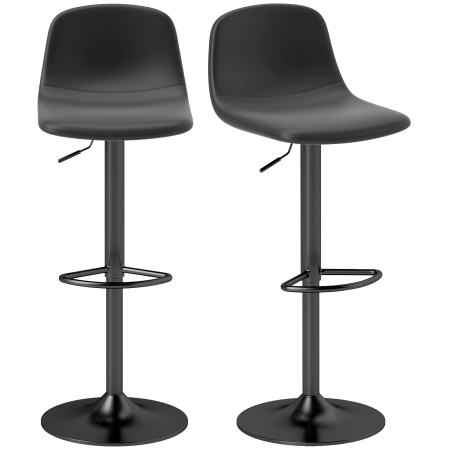 Bucatarie -  Set 2 Scaune de Bar cu Spatar si inaltime Reglabila din Piele PU Neagra