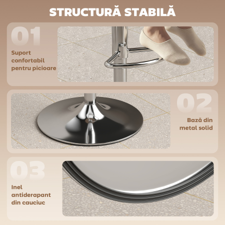  Set 2 Scaune de Bar Moderne si Reglabile, din Piele PU, Spuma si Metal, 38.5x38.5x62-84 cm, Negru [6]