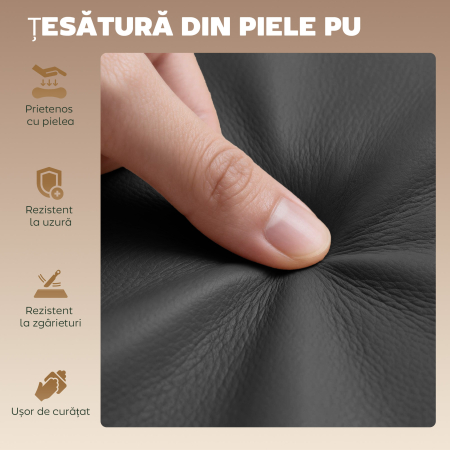  Set 2 Scaune de Bar Moderne si Reglabile, din Piele PU, Spuma si Metal, 38.5x38.5x62-84 cm, Negru [5]