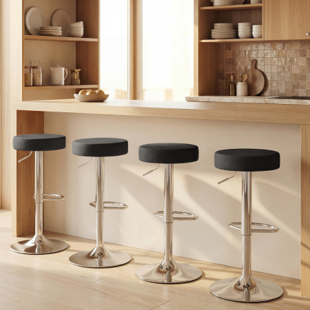  Set 2 Scaune de Bar Moderne si Reglabile, din Piele PU, Spuma si Metal, 38.5x38.5x62-84 cm, Negru [8]