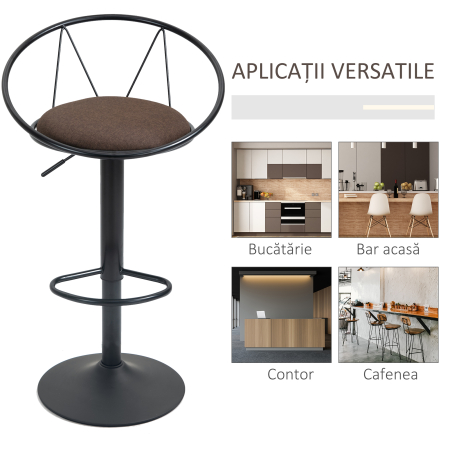  Set 2 Scaune de Bar - Pivotante, Maro, Reglabile 78-100 cm [4]