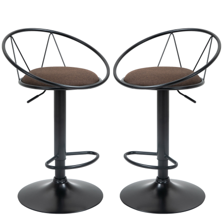Bucatarie -  Set 2 Scaune de Bar - Pivotante, Maro, Reglabile 78-100 cm