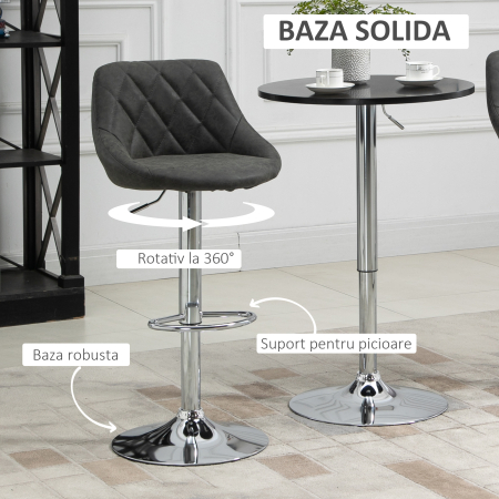  Set 2 Scaune de Bar Pivotante Reglabile in Inaltime din Imitatie de Piele Gri [3]