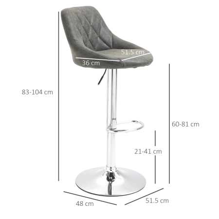  Set 2 Scaune de Bar Pivotante Reglabile in Inaltime din Imitatie de Piele Gri [2]