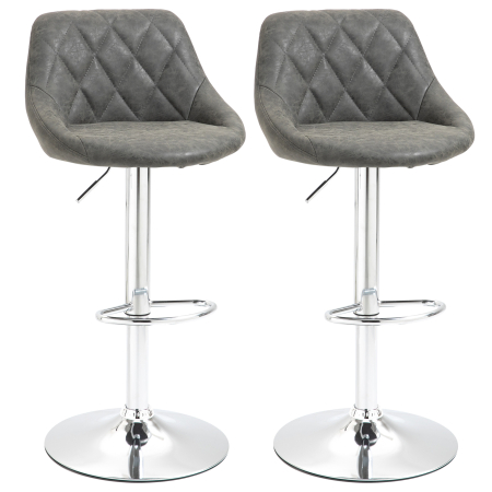 Scaune bucatarie & living -  Set 2 Scaune de Bar Pivotante Reglabile in Inaltime din Imitatie de Piele Gri