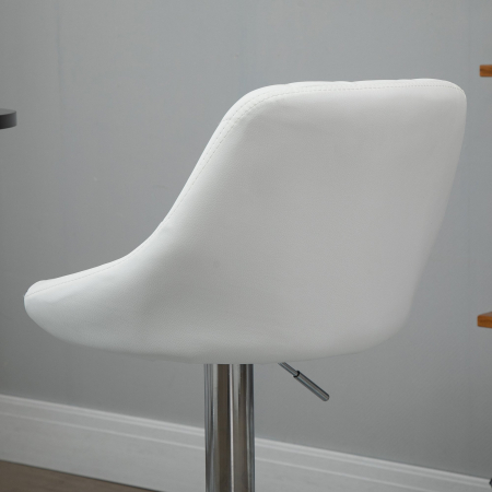  Set 2 Scaune de Bar Pivotante si Reglabile pentru bucatarii si baruri, din Piele Ecologica, cu Cusaturi Diamant, 51.5x48x83-104cm, Alba [7]