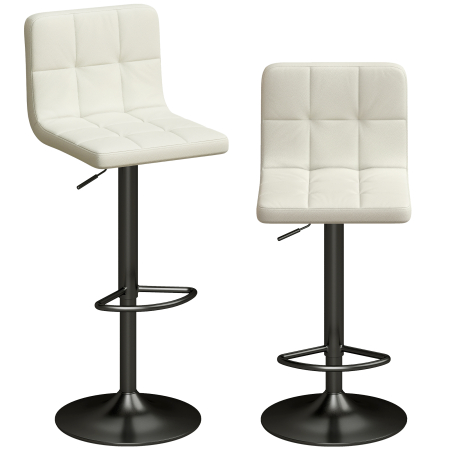Bucatarie -  Set 2 Scaune de Bar Reglabile cu Suport pentru Picioare, din Piele PU si Otel, 39,5x44x88-110 cm, Crem