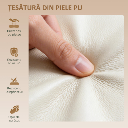  Set 2 Scaune de Bar Reglabile cu Suport pentru Picioare, din Piele PU si Otel, 39,5x44x88-110 cm, Crem [3]
