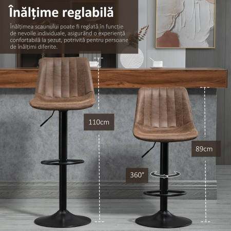  Set 2 Scaune de Bar - Reglabile, Rotative & Captusite [6]