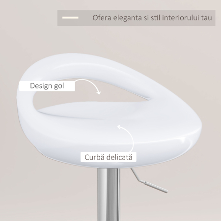  Set 2 Scaune de Bar Rotative cu Suport pentru Picioare si inaltime Reglabila, 46x41x76-96 cm, Alb [5]