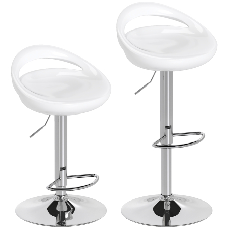 Mobila bucatarie -  Set 2 Scaune de Bar Rotative cu Suport pentru Picioare si inaltime Reglabila, 46x41x76-96 cm, Alb