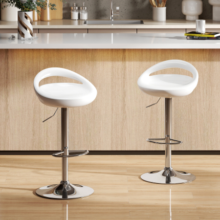  Set 2 Scaune de Bar Rotative cu Suport pentru Picioare si inaltime Reglabila, 46x41x76-96 cm, Alb [1]