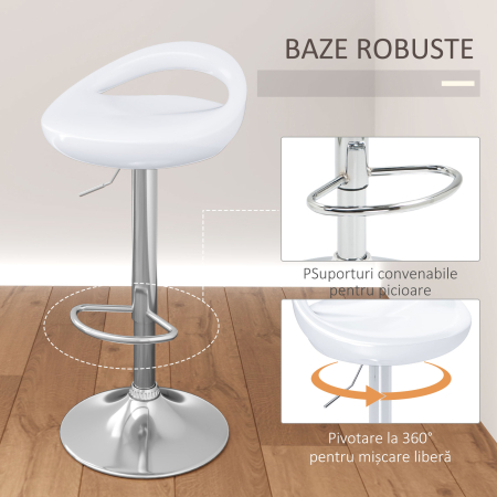  Set 2 Scaune de Bar Rotative cu Suport pentru Picioare si inaltime Reglabila, 46x41x76-96 cm, Alb [4]
