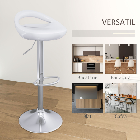  Set 2 Scaune de Bar Rotative cu Suport pentru Picioare si inaltime Reglabila, 46x41x76-96 cm, Alb [6]