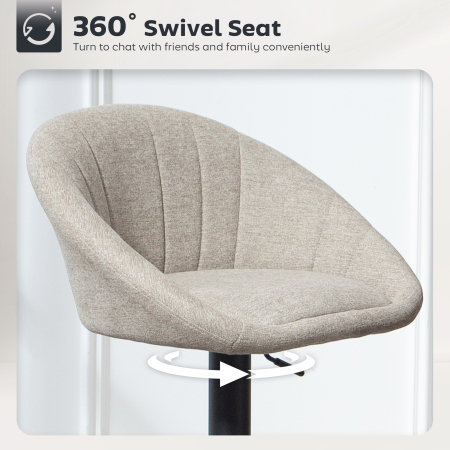  Set 2 Scaune de Bar Rotative din tesatura cu inaltime Ajustabila Bej [4]