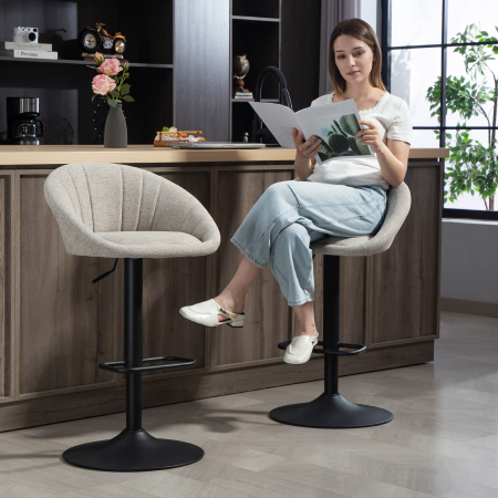  Set 2 Scaune de Bar Rotative din tesatura cu inaltime Ajustabila Bej [7]