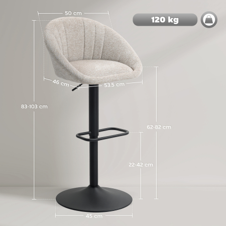  Set 2 Scaune de Bar Rotative din tesatura cu inaltime Ajustabila Bej [2]