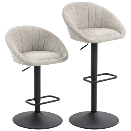 Mobila bucatarie -  Set 2 Scaune de Bar Rotative din tesatura cu inaltime Ajustabila Bej