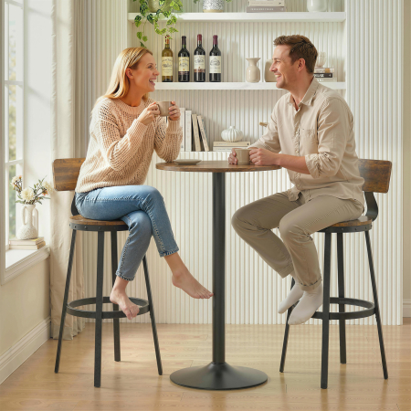  Set 2 Scaune de Bar, sezuturi Rustice cu Spatar si Suport pentru Picioare, Maro Rustic [8]