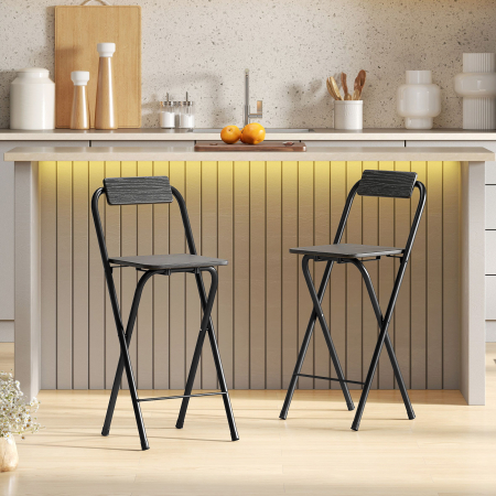  Set 2 Scaune de Bucatarie Pliabile cu Suport pentru Picioare din MDF si Otel Negru [1]