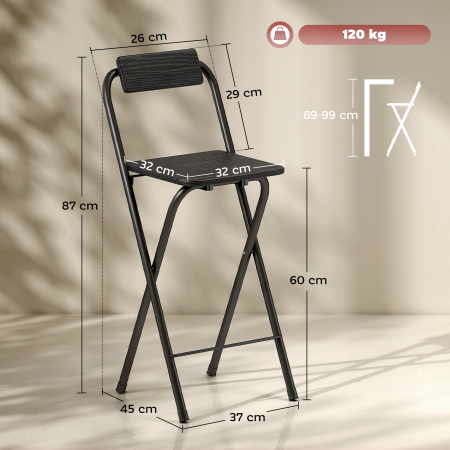  Set 2 Scaune de Bucatarie Pliabile cu Suport pentru Picioare din MDF si Otel Negru [2]