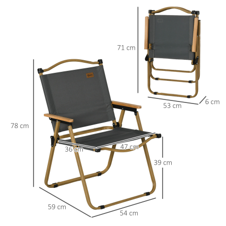 Set 2 Scaune de Camping Pliabile cu Cotiere, 54x59x78 cm, Gri inchis [2]