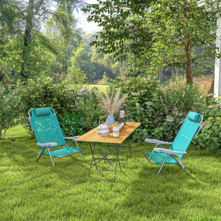  Set 2 Scaune de Camping Pliabile cu Tetiera Captusita si Spatar Reglabil in 6 Pozitii, 62x65x80 cm, Albastru [7]