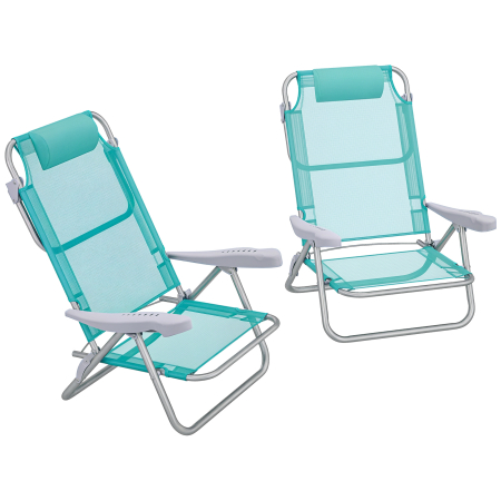 Prelate, pavilioane, umbrele terasa -  Set 2 Scaune de Camping Pliabile cu Tetiera Captusita si Spatar Reglabil in 6 Pozitii, 62x65x80 cm, Albastru
