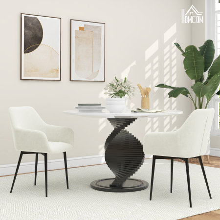  Set 2 Scaune de Dining Tapitate in Stil Nordic cu Brate si Picioare din Otel, 54x57x80 cm, Alb Crem [1]