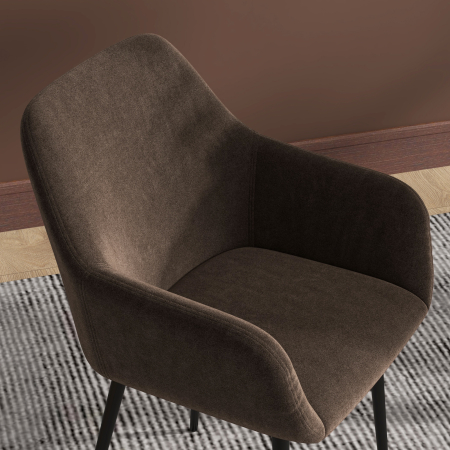  Set 2 Scaune de Dining Tapitate in Stil Nordic cu Brate si Picioare din Otel, 54x57x80 cm, Maro [7]