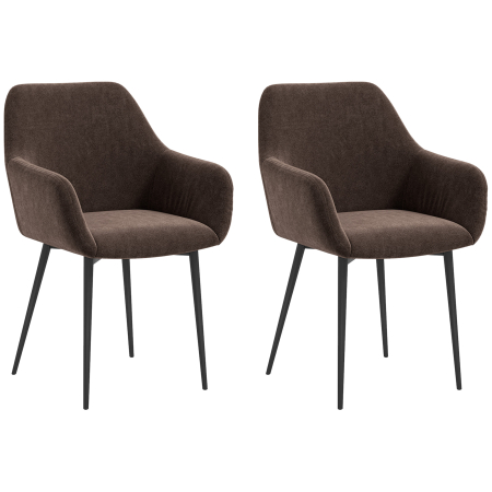 Scaune bucatarie & living -  Set 2 Scaune de Dining Tapitate in Stil Nordic cu Brate si Picioare din Otel, 54x57x80 cm, Maro
