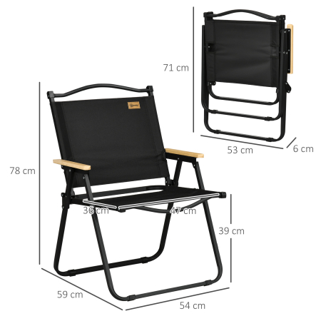  Set 2 Scaune de Exterior Pliabile cu Brate din Material Textil Oxford si Otel, Negru [2]
