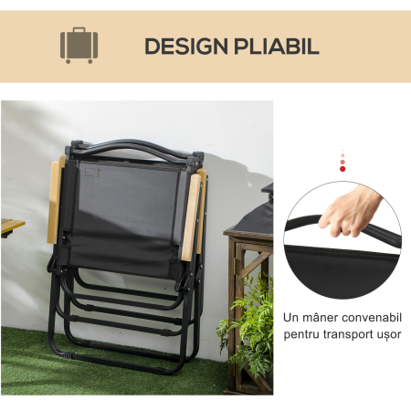  Set 2 Scaune de Exterior Pliabile cu Brate din Material Textil Oxford si Otel, Negru [4]
