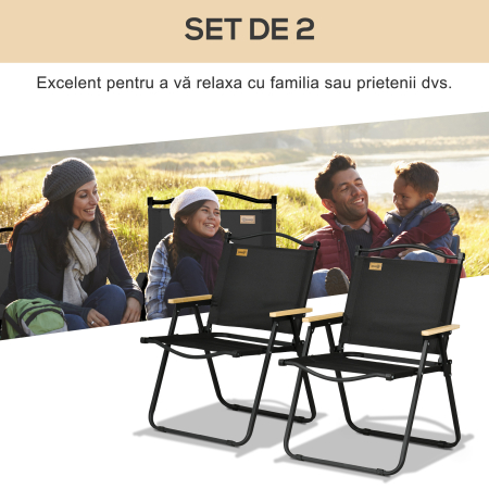  Set 2 Scaune de Exterior Pliabile cu Brate din Material Textil Oxford si Otel, Negru [3]