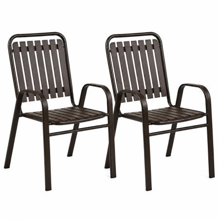 Mese gradina - Set 2 scaune de gradina cu brate, PP si cadru metalic, 56x63x89 cm, maro