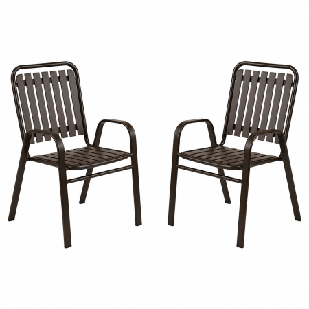 Set 2 scaune de gradina cu brate, PP si cadru metalic, 56x63x89 cm, maro [1]