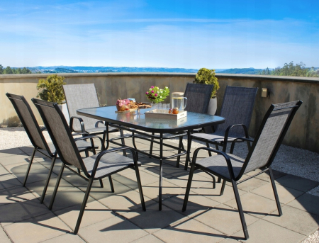 Set 2 scaune gradina stivuibile, cadru otel vopsit cu pulbere, acoperire textilen, 55x72x96 cm, gri [1]