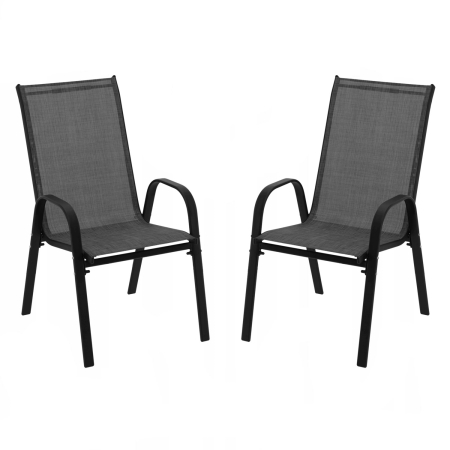 Scaune gradina si sezlonguri - Set 2 scaune gradina stivuibile, cadru otel vopsit cu pulbere, acoperire textilen, 55x62x96 cm, negru