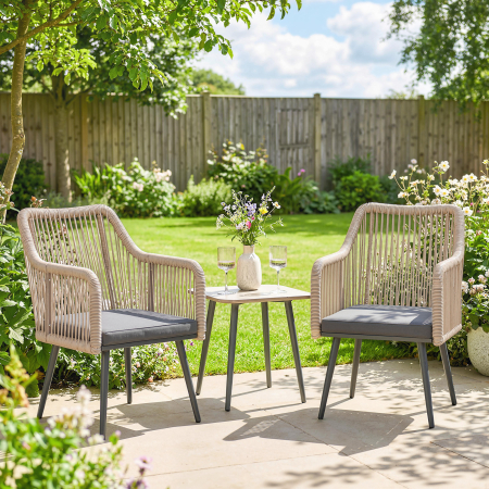  Set 2 Scaune de Gradina din Ratan PE cu Perne Moi Lavabile si Brate, Scaune pentru Dining Exterior din Otel, pentru Terasa, Balcon, Gradina, Exterior, 54x65x80cm, Gri inchis [1]