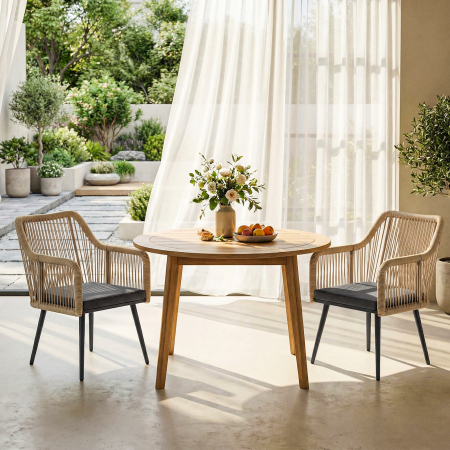  Set 2 Scaune de Gradina din Ratan PE cu Perne Moi Lavabile si Brate, Scaune pentru Dining Exterior din Otel, pentru Terasa, Balcon, Gradina, Exterior, 54x65x80cm, Gri inchis [8]