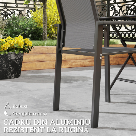  Set 2 Scaune de Gradina Stivuibile cu sezut Respirabil, din Aluminiu si Textilen, 56x58x89 cm, Gri Carbune [4]