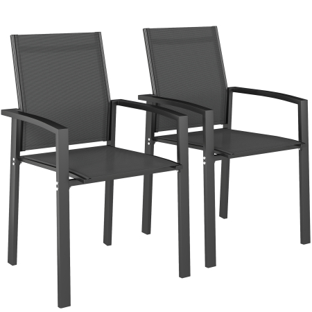 Gradina & balcon -  Set 2 Scaune de Gradina Stivuibile cu sezut Respirabil, din Aluminiu si Textilen, 56x58x89 cm, Gri Carbune